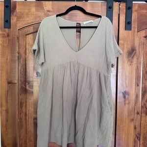 Mustard Seed Olive babydoll romper w/ pockets